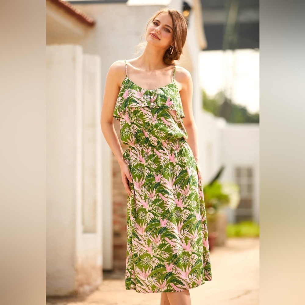 ModCloth Bird of Paradise Novelty Print Breezy Green and Pink Sundress Sz 2X